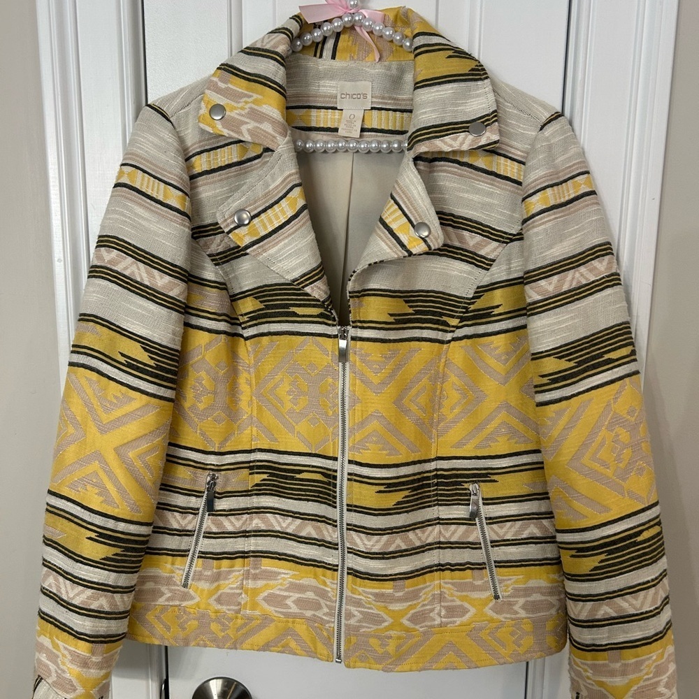 Chico's Multicolor Aztec Striped Bomber Jacket - Picture 1 of 4